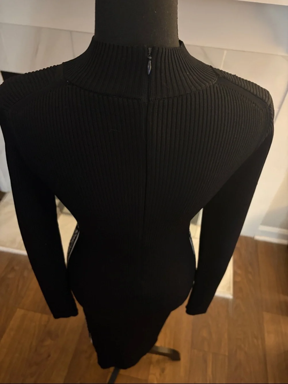 Michael Kors Black Ribbed Midi Dress with Logo Side Tape - Picture 4 of 4